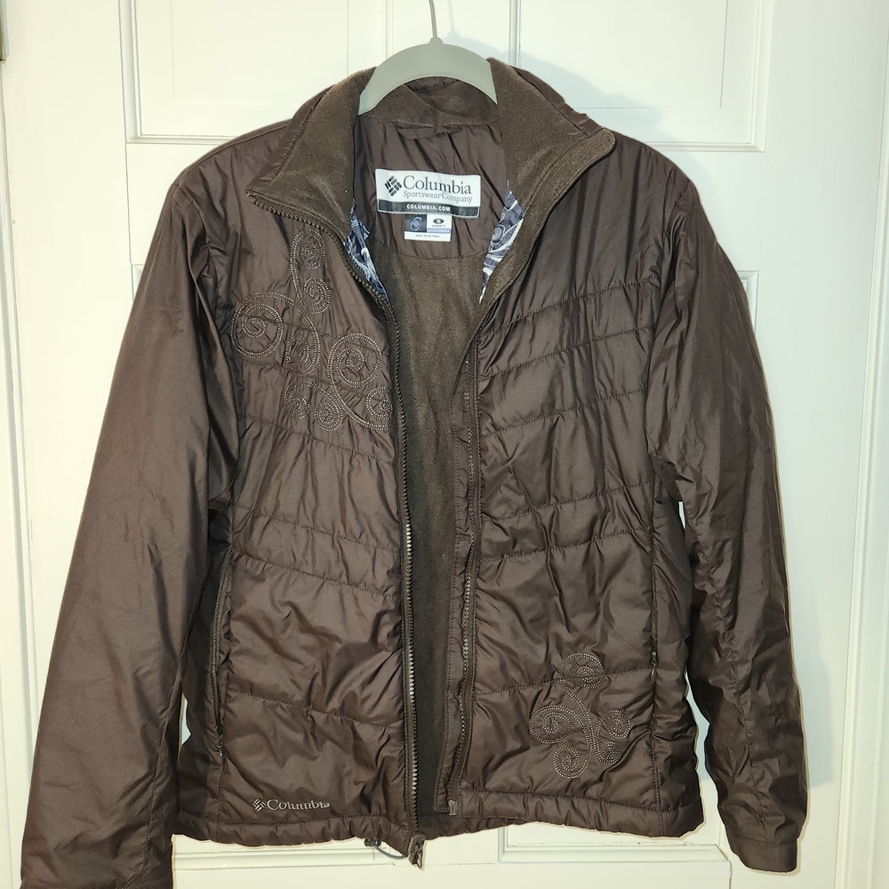 Columbia Vintage Chocolate Embroided Quilted Jacket - Picture 1 of 12
